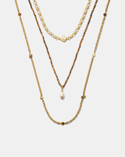Pebble Trio Necklace - Caramel