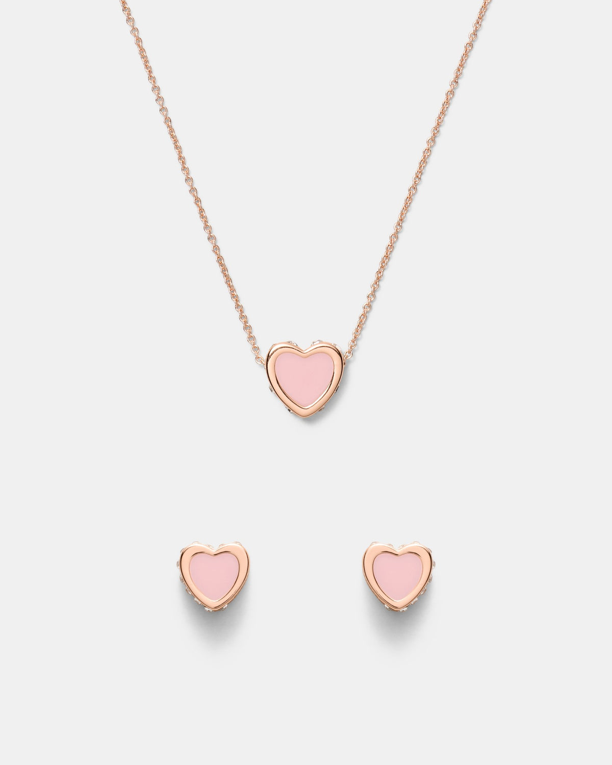 Lover Heart Earrings And Necklace Set - Pink