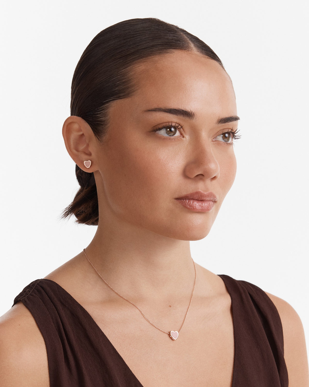 Lover Heart Earrings And Necklace Set - Pink