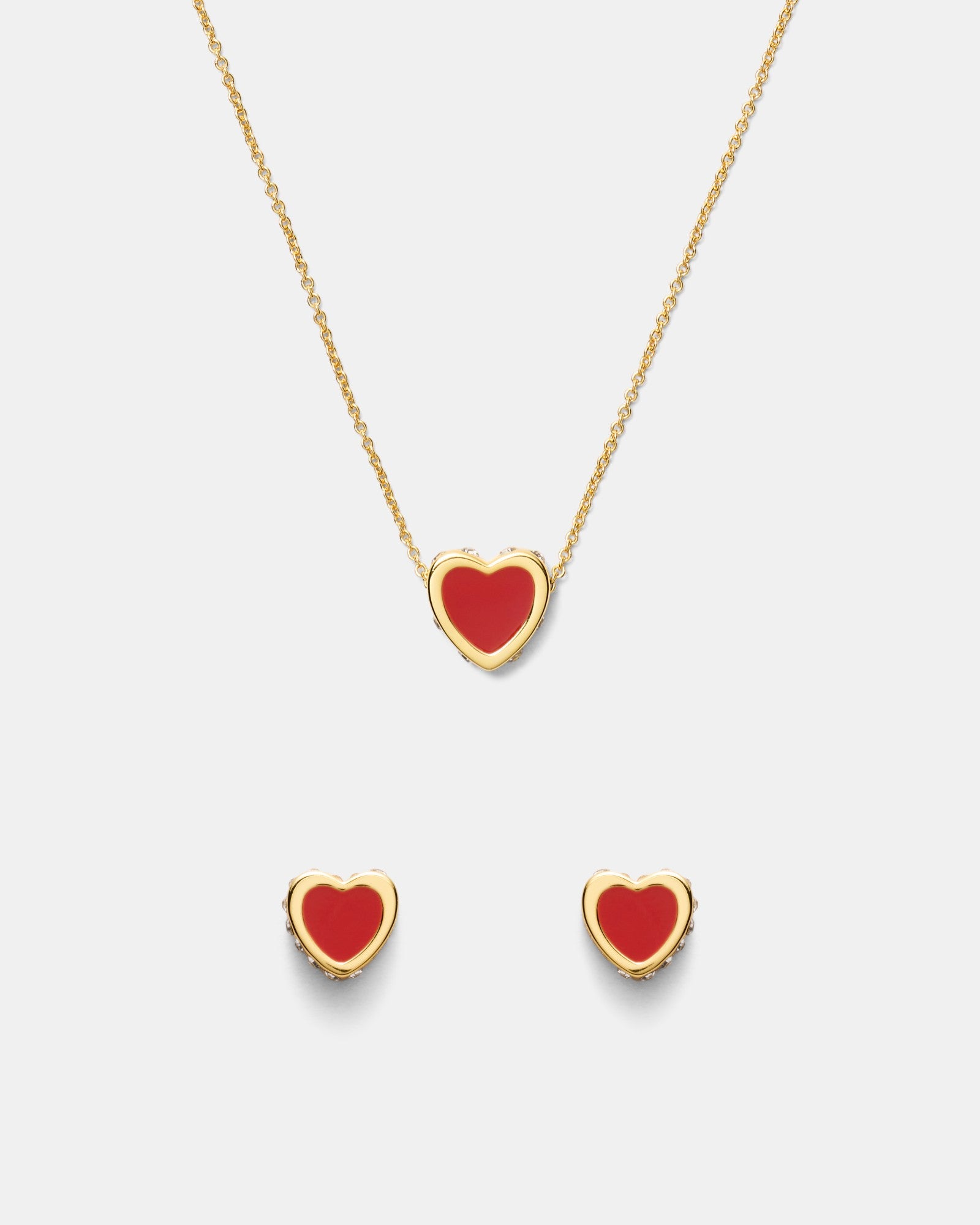 Lover Heart Earrings And Necklace Set - Red