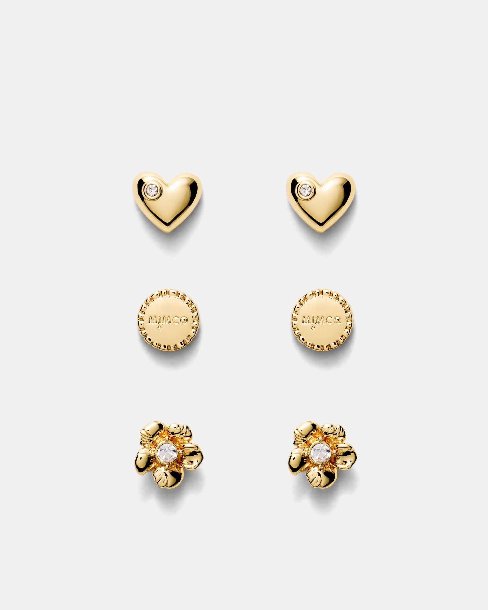 Heartfelt Stud Earrings Set - Gold