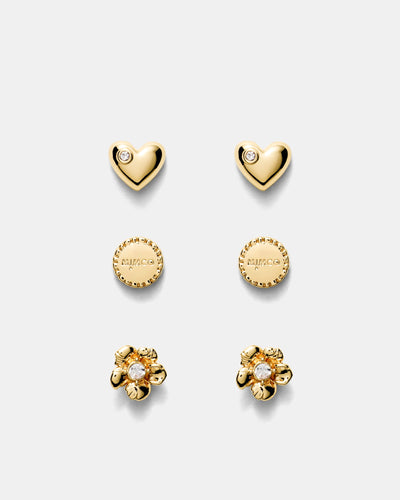 Heartfelt Stud Earrings Set - Gold