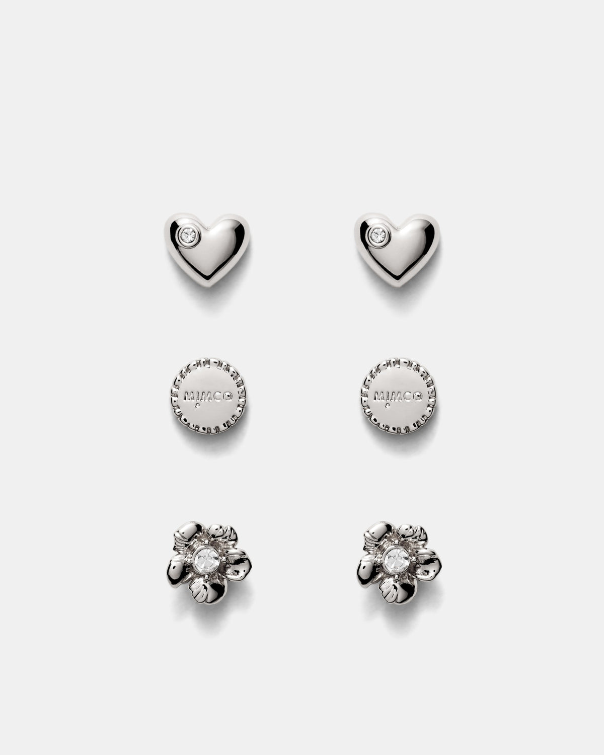 Heartfelt Stud Earrings Set - Silver
