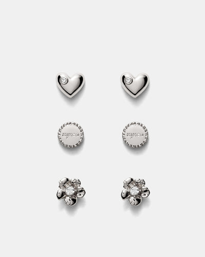 Heartfelt Stud Earrings Set - Silver