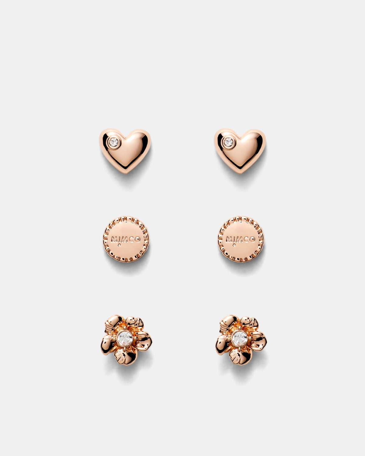 Heartfelt Stud Earrings Set - Rose Gold