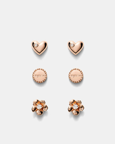 Heartfelt Stud Earrings Set - Rose Gold