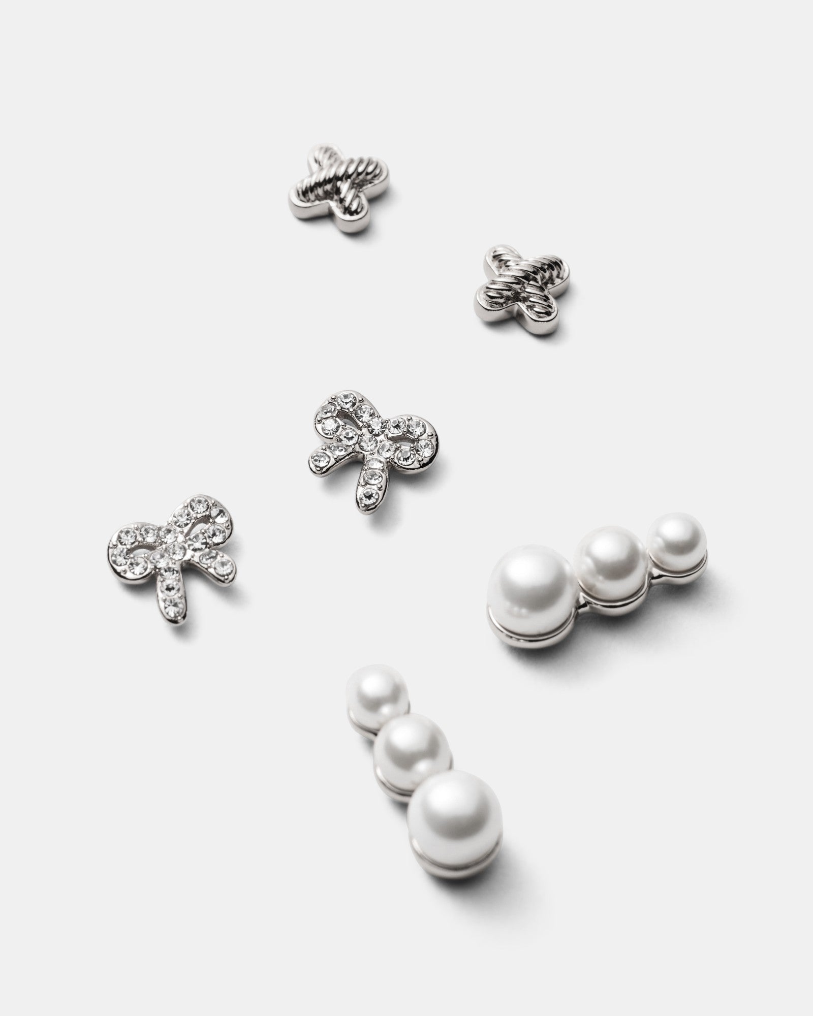 Bow Stud Earrings Set - Silver