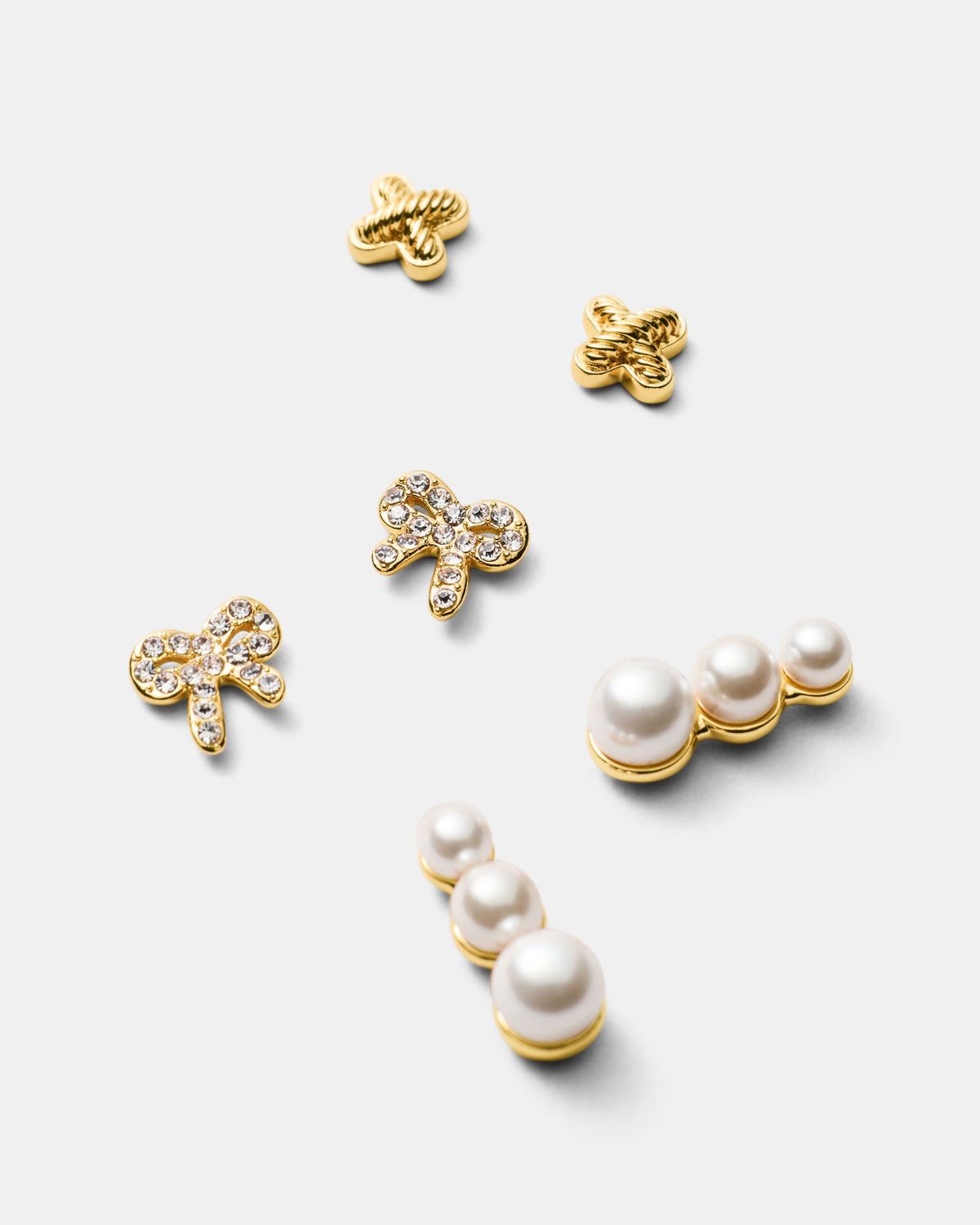 Bow Stud Earrings Set - Gold