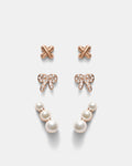Bow Stud Earrings Set - Rose Gold