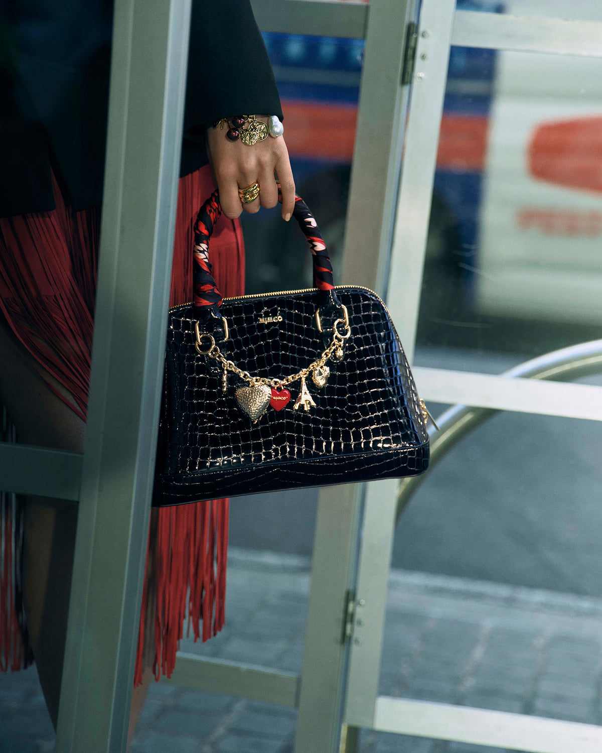 Noir Charm Bowler Bag - Black