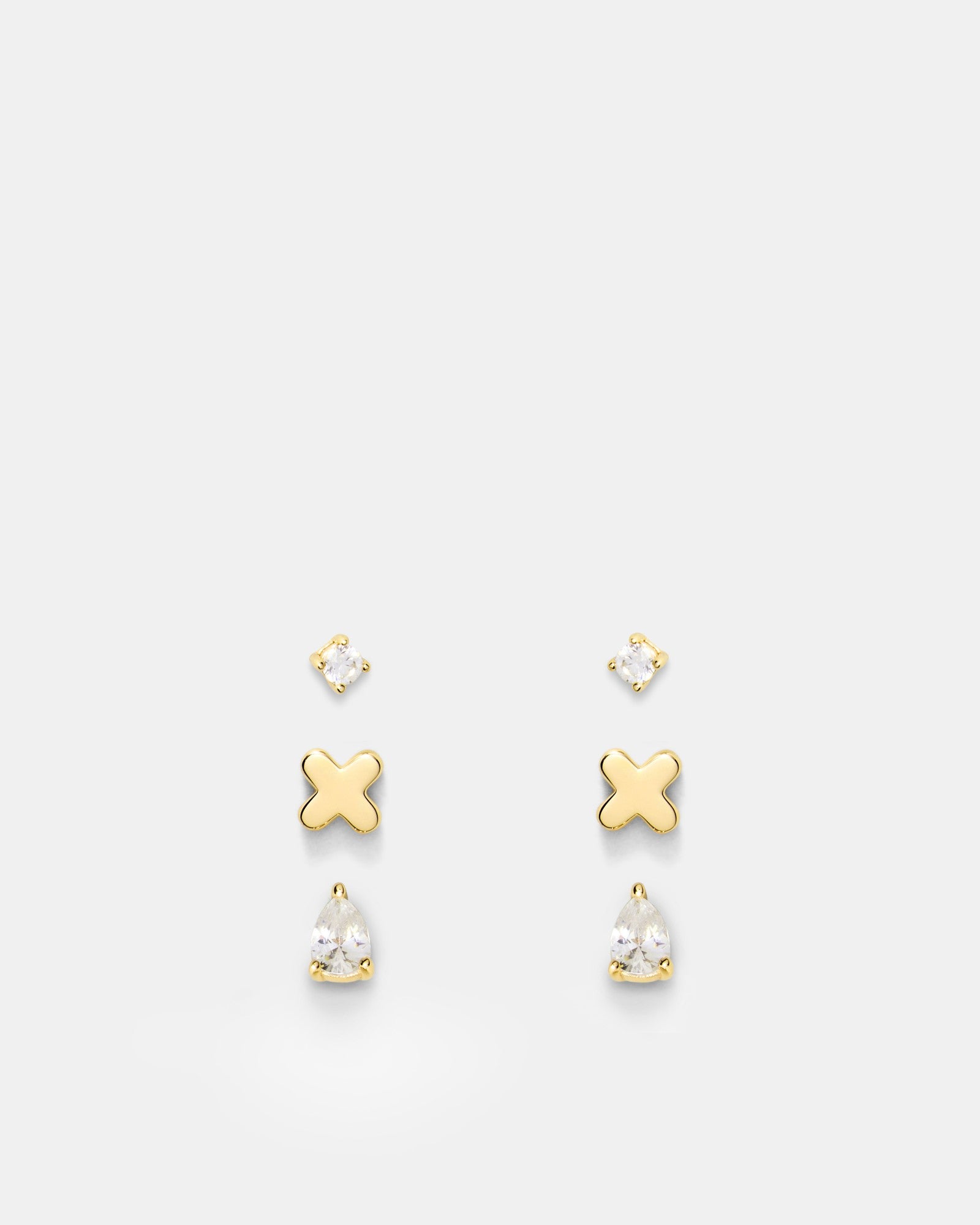 Cubic Zirconia Stud Earrings Set - Gold