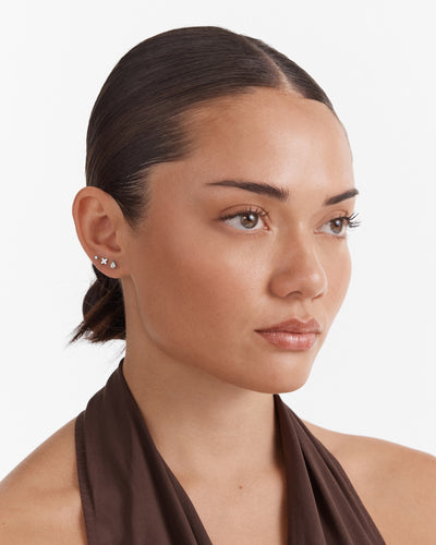 Cubic Zirconia Stud Earrings Set - Silver