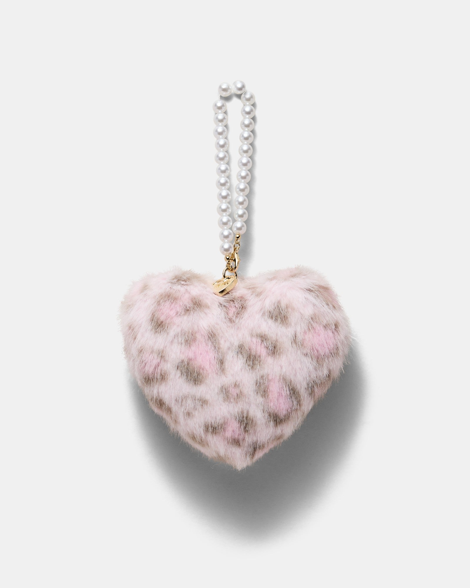 Pearl Heart Bag Charm - Pink Leopard