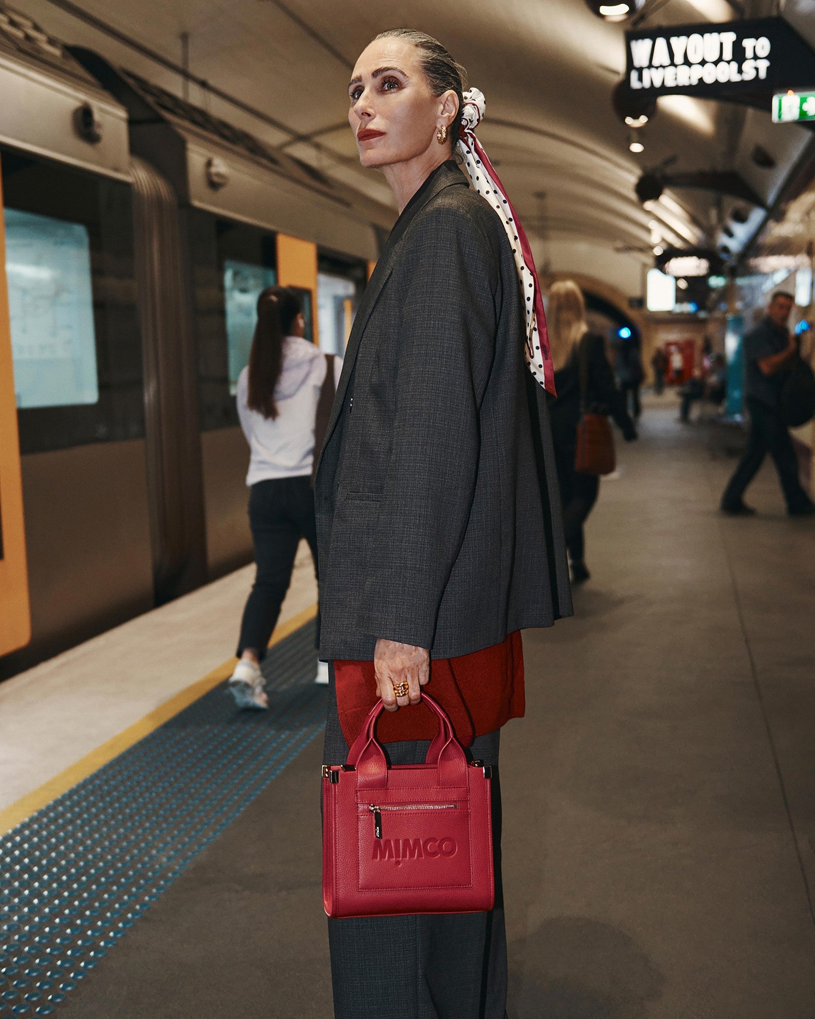 Patch Leather Mini Tote Bag - Lipstick Red