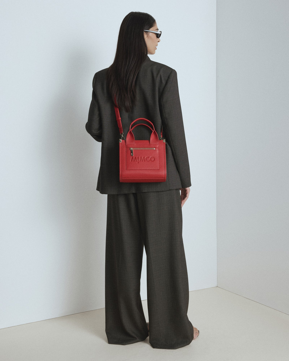 Patch Leather Mini Tote Bag - Lipstick Red