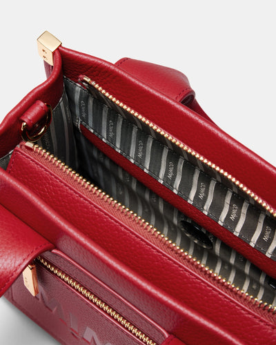 Patch Leather Mini Tote Bag - Lipstick Red