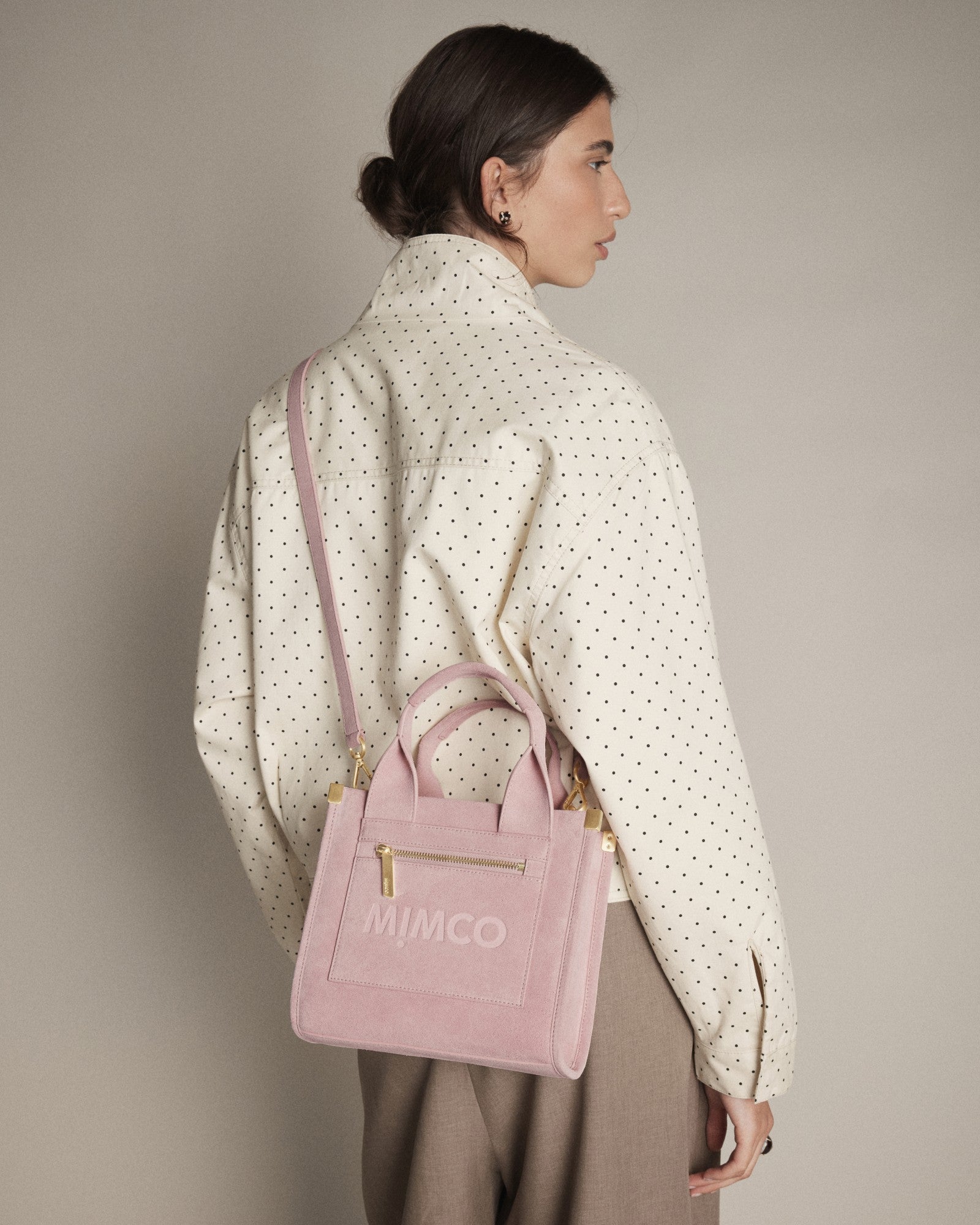 Patch Leather Mini Tote Bag - Pink Salt