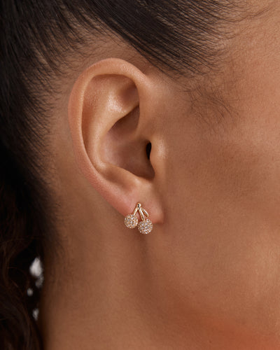Cherry On Stud Earrings - Gold