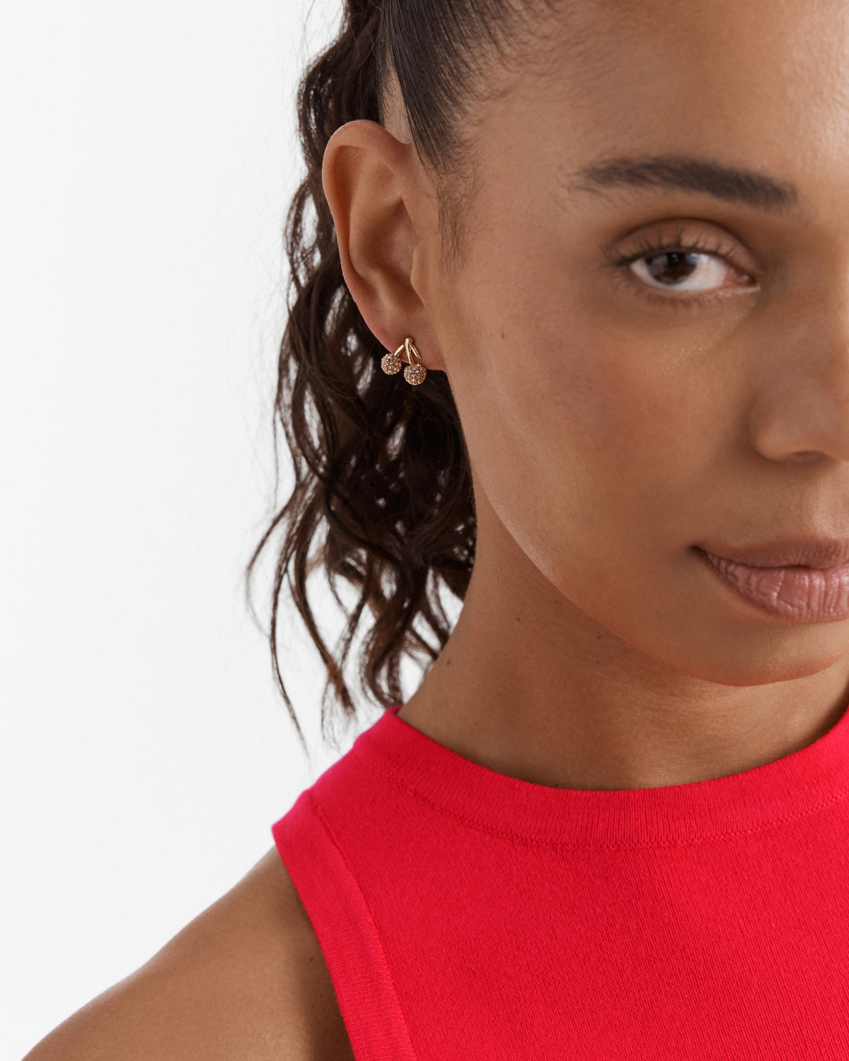 Cherry On Stud Earrings - Gold