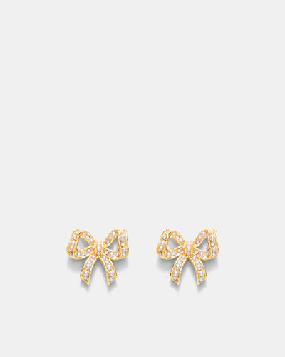 Tie A Bow Stud Earrings - Gold