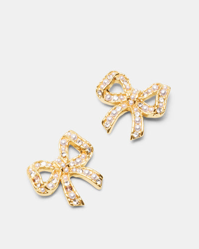 Tie A Bow Stud Earrings - Gold
