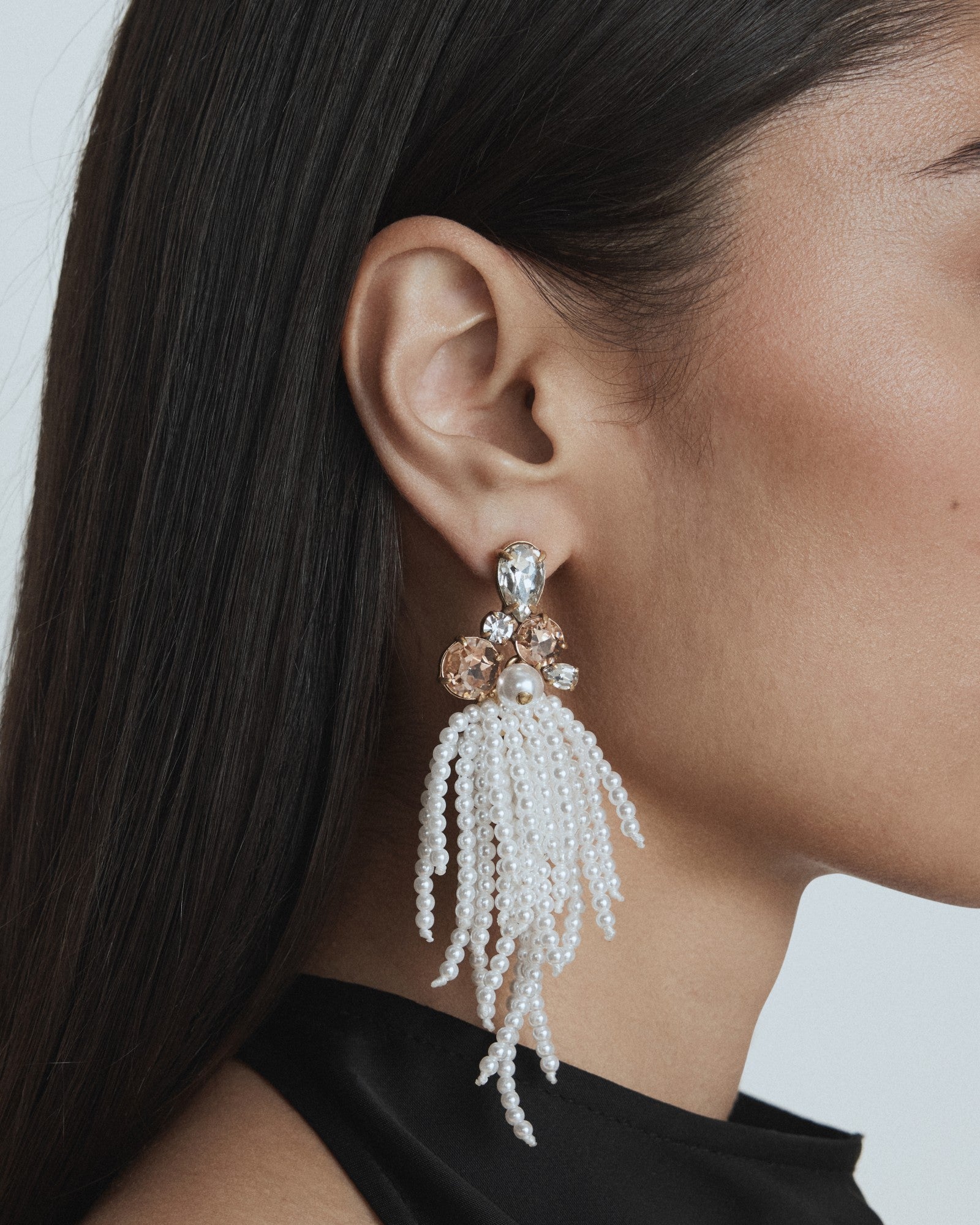 Gilded Fringe Earrings - Pearl