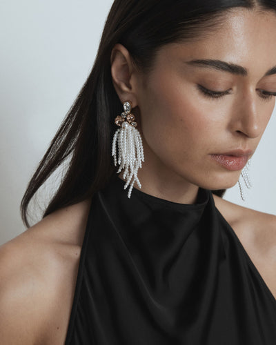 Gilded Fringe Earrings - Pearl