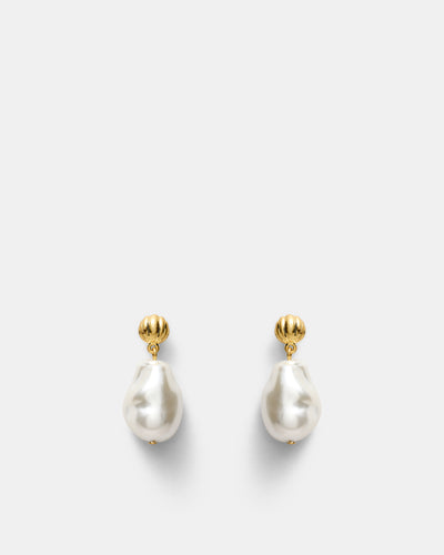 Gilded Pearl Drop Earrings - Pearl