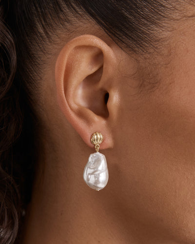 Gilded Pearl Drop Earrings - Pearl