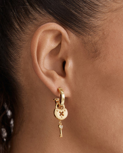 Lockette Charm Hoop Earrings - Gold