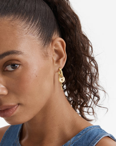 Lockette Charm Hoop Earrings - Gold