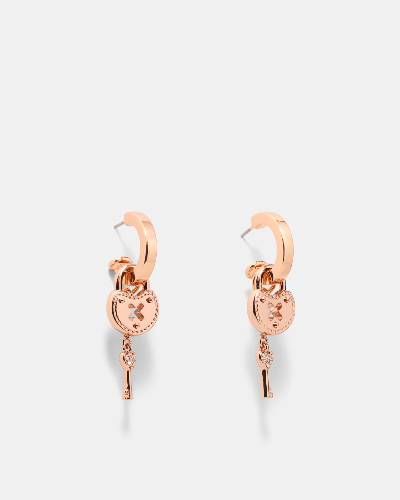 Lockette Charm Hoop Earrings - Rose Gold