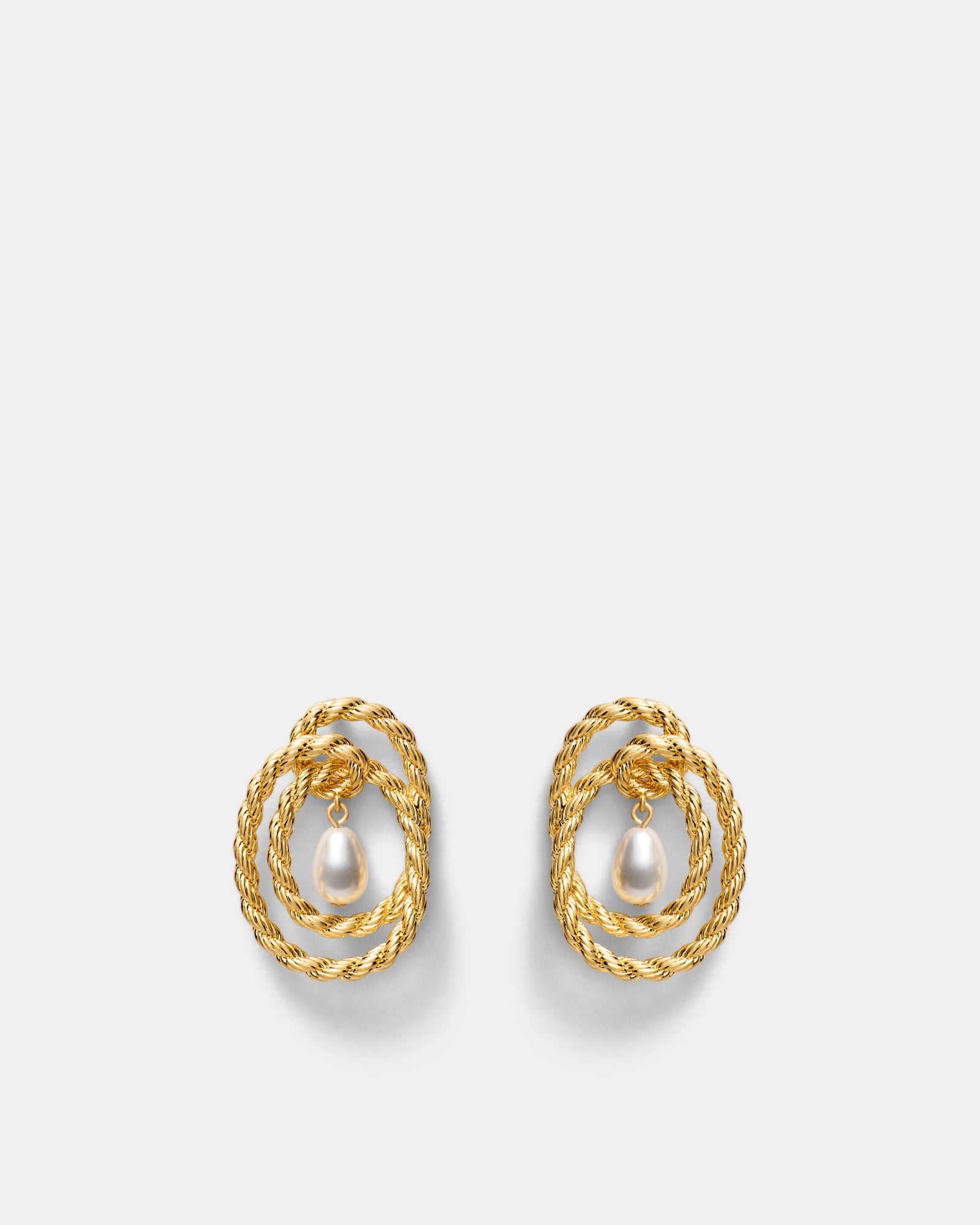 Twine Pearl Stud Earrings - Gold