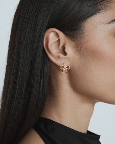 Tie A Bow Hoop Earrings - Gold