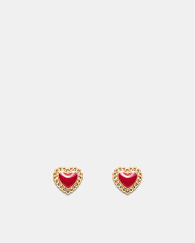 Lace Heart Stud Earrings - Lipstick Red