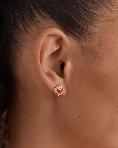 Lace Heart Stud Earrings - Lipstick Red