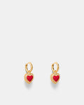 Lace Heart Hoop Earrings - Lipstick Red