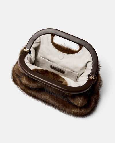 Faux Fur Frame Bag - Chocolate