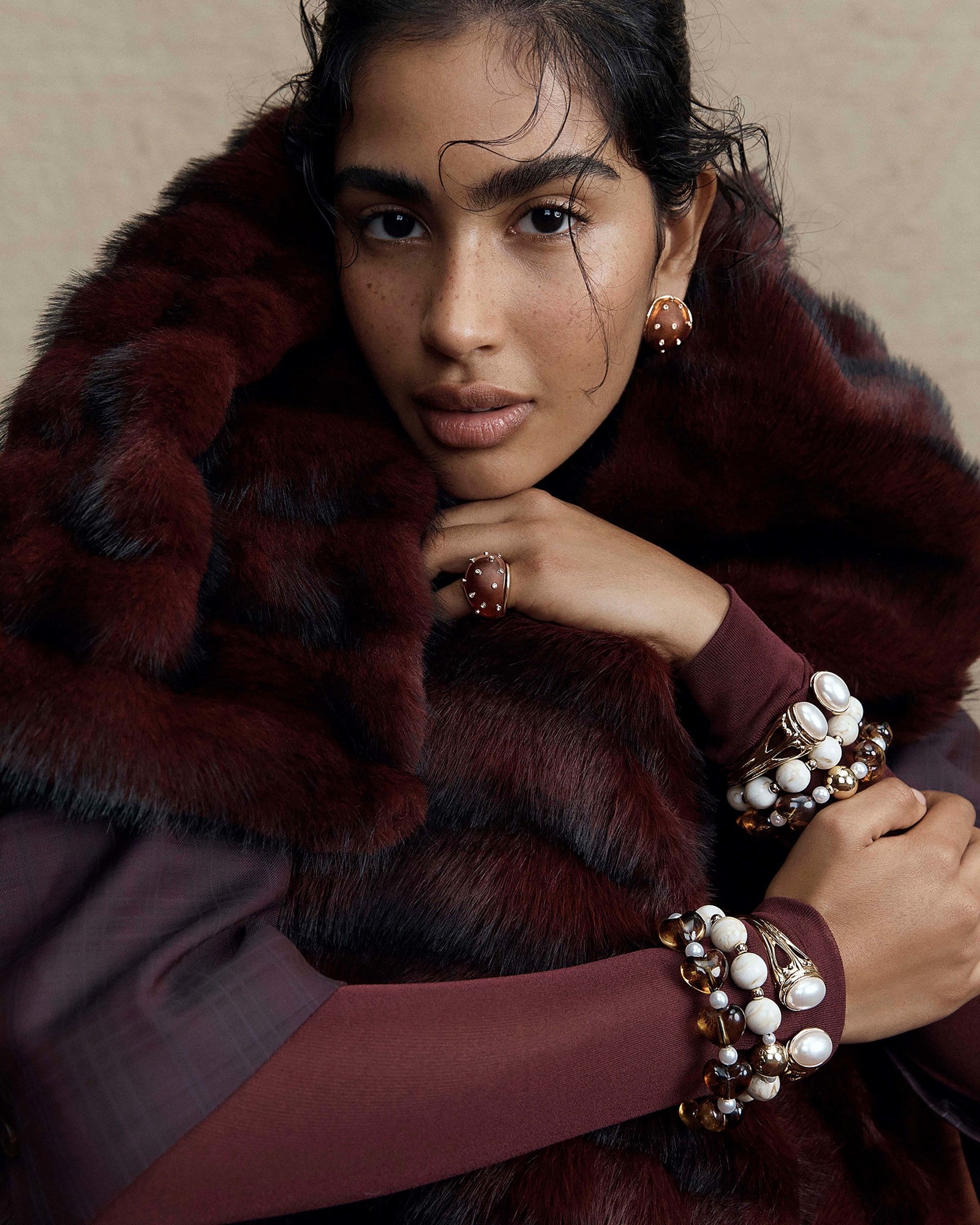 Dylan Faux Fur Scarf - Bordeaux