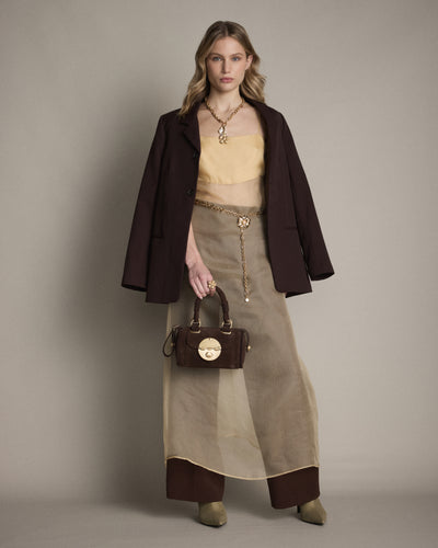 Turnlock Bowler Grab Crossbody Bag - Chocolate