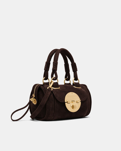 Turnlock Bowler Grab Crossbody Bag - Chocolate