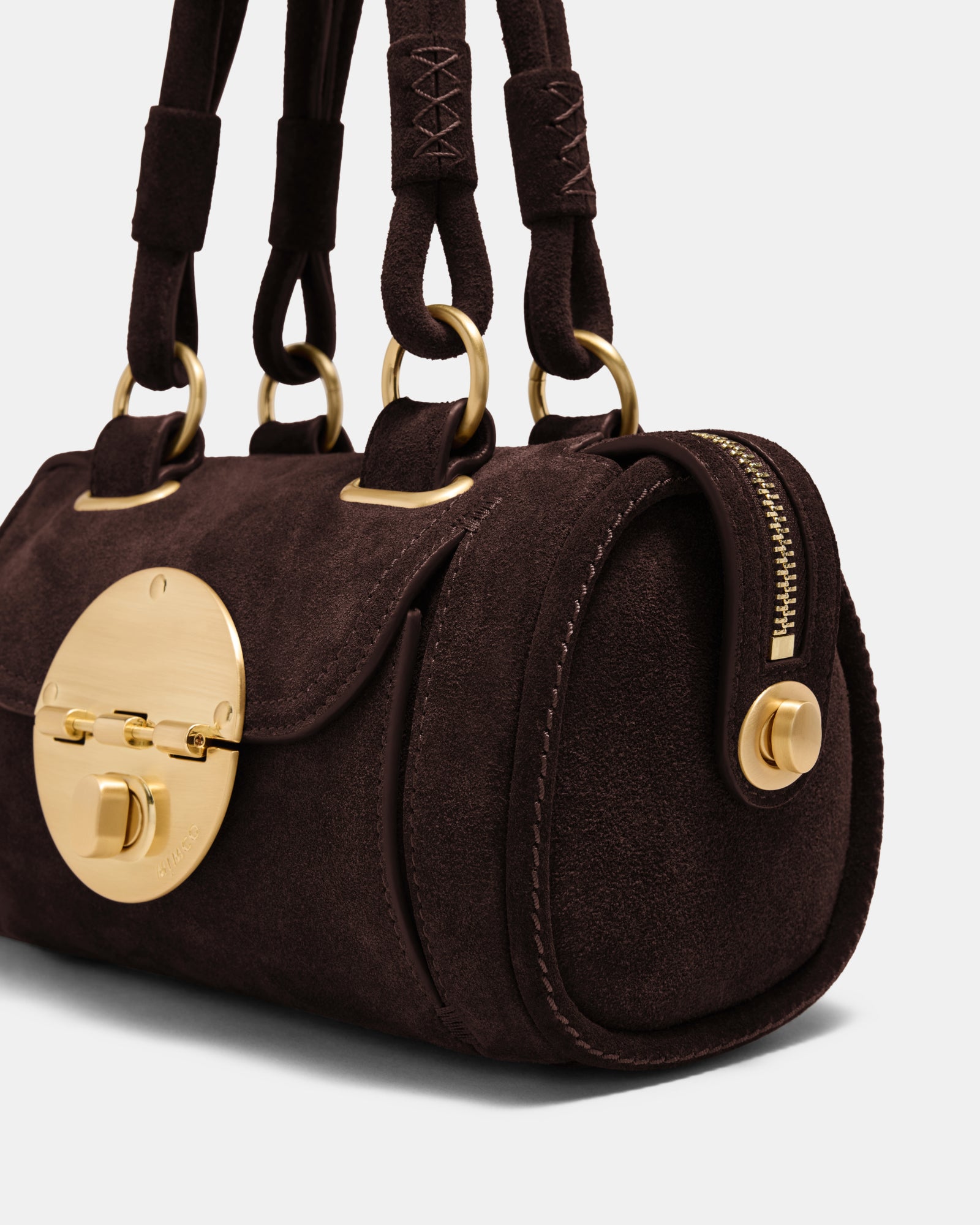 Turnlock Bowler Grab Crossbody Bag - Chocolate
