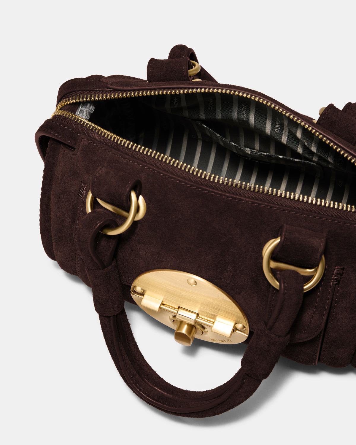 Turnlock Bowler Grab Crossbody Bag - Chocolate
