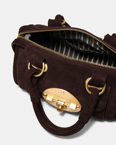 Turnlock Bowler Grab Crossbody Bag - Chocolate