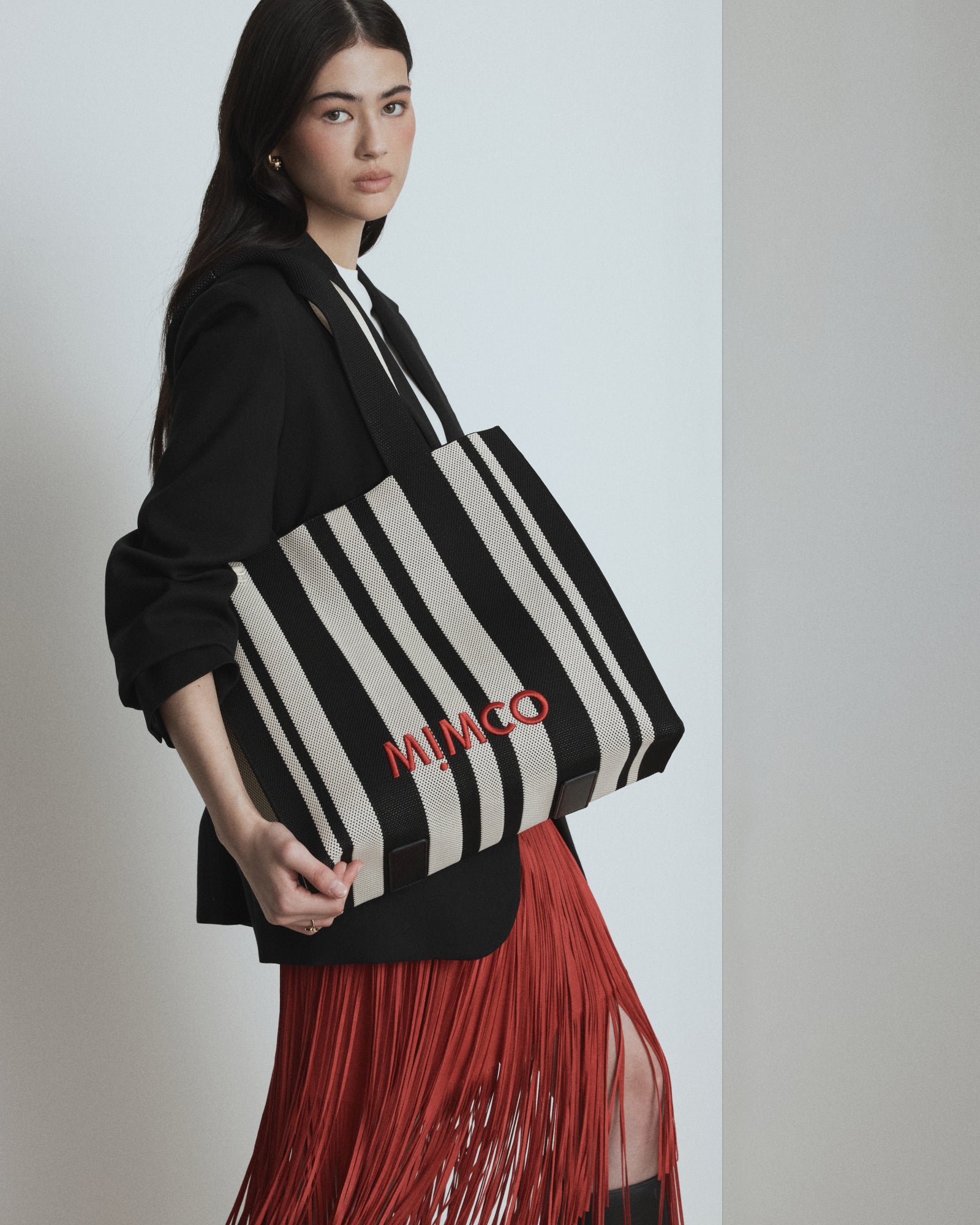 Blondie Large Boxy Tote Bag - Black Stripe