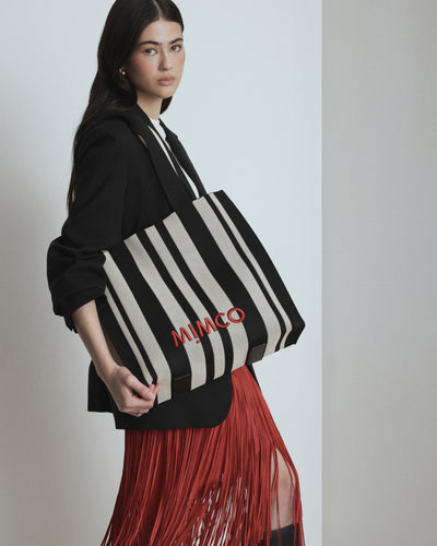 Blondie Large Boxy Tote Bag - Black Stripe