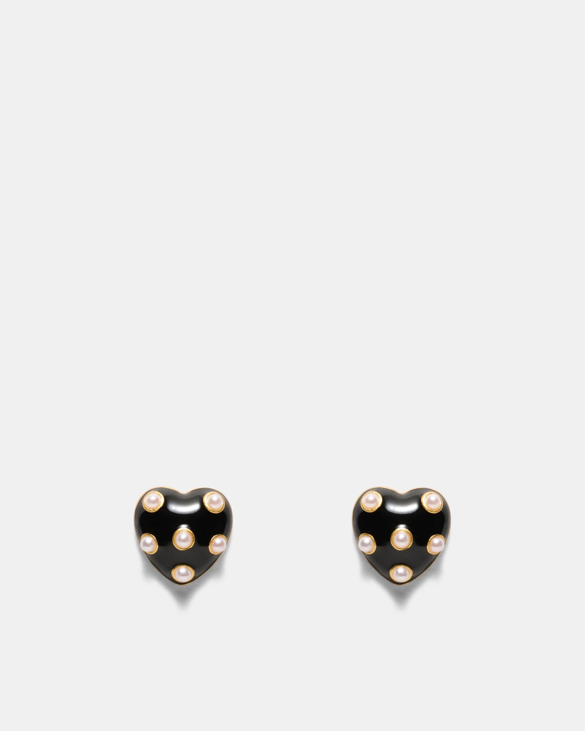 Polka Heart Stud Earrings - Black White