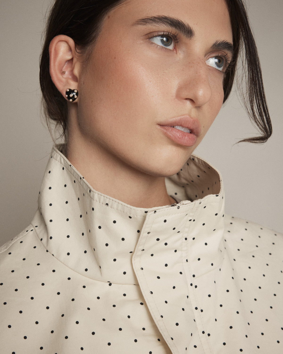 Polka Heart Stud Earrings - Black White