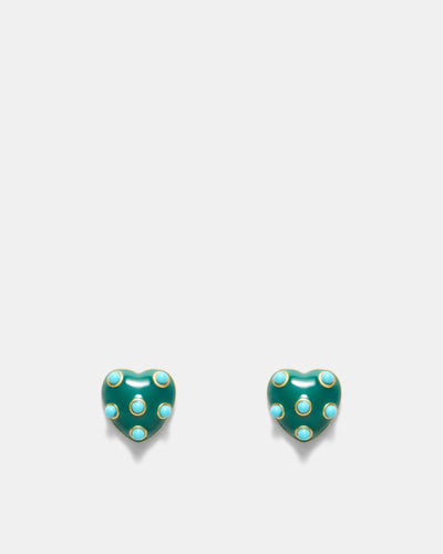 Polka Heart Stud Earrings - Green