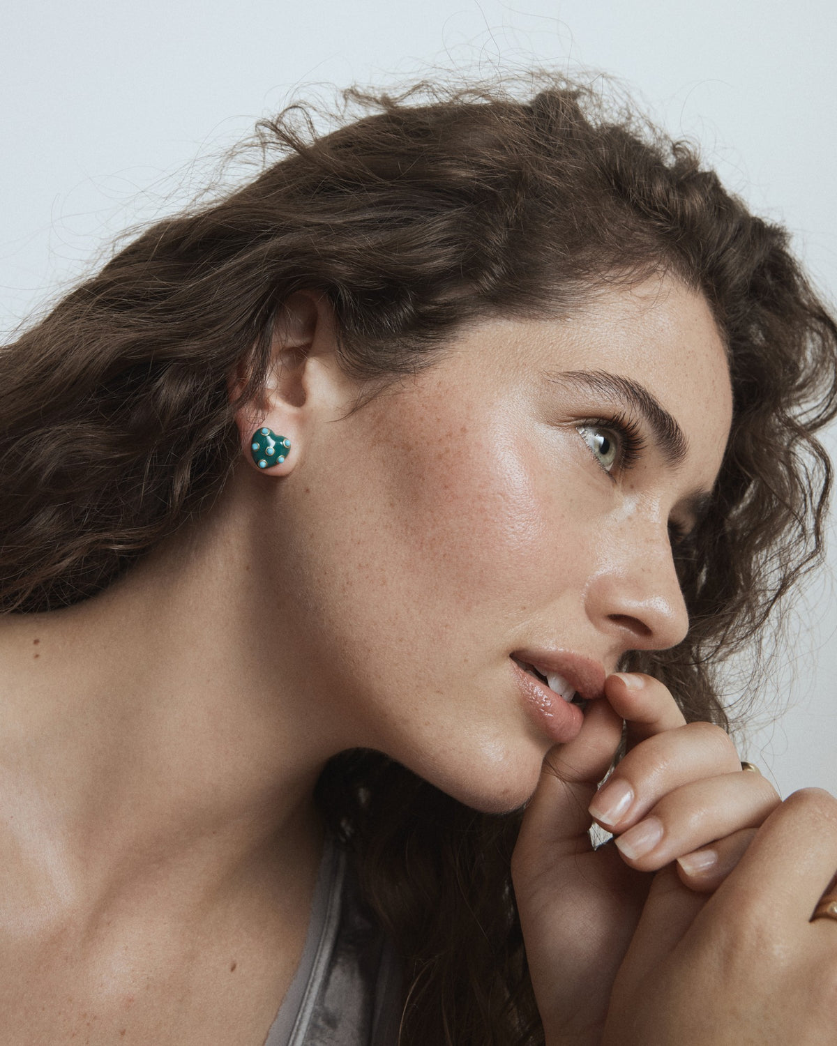Polka Heart Stud Earrings - Green
